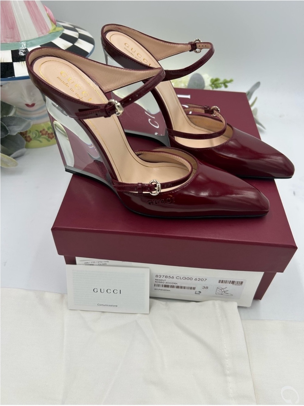 Women’s Gucci Rosso leather wedge mule size 38 made Italy - Picture 10 of 14